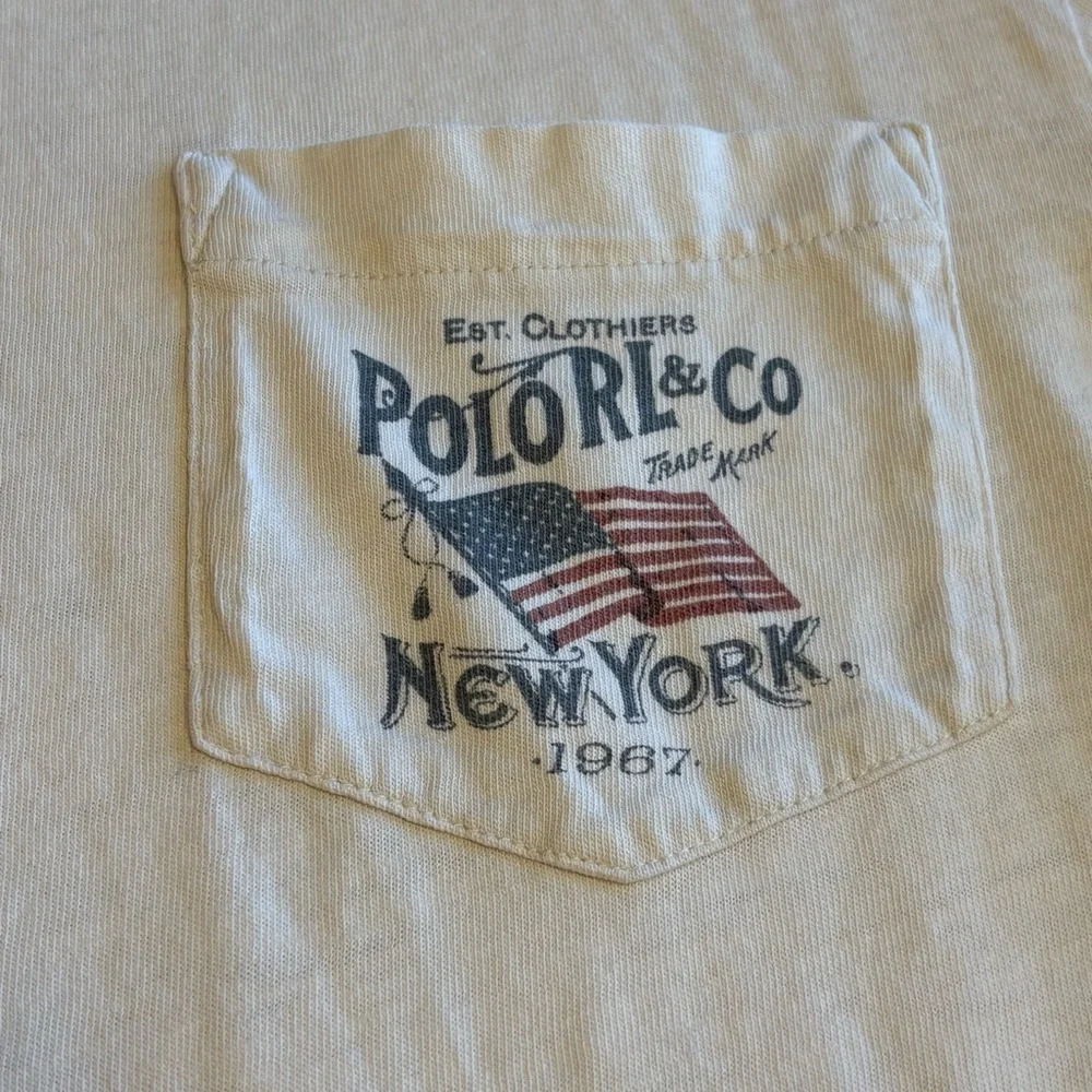 Polo Ralph Lauren Polo Long Sleeve Pocket T Shirt Off White Custom Fit Medium - Picture 8 of 9